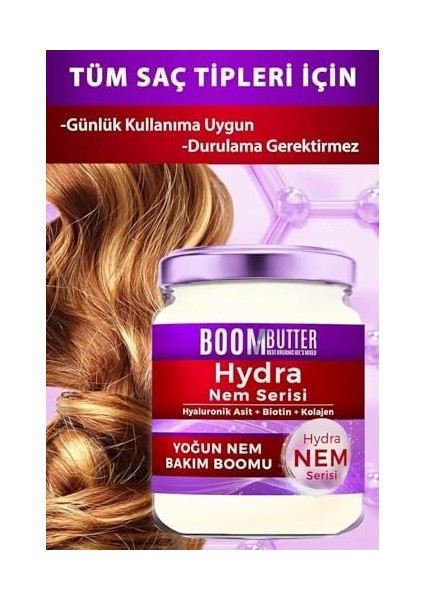 Boom Butter Hydra Yoğun Nem Saç Bakım Boom, Derinlemesine Nemlendirme & Onarıcı Bakım, Kuru ve Yıpranmış Saçlar Için, Elektriklenme Karşıtı, 190 ml