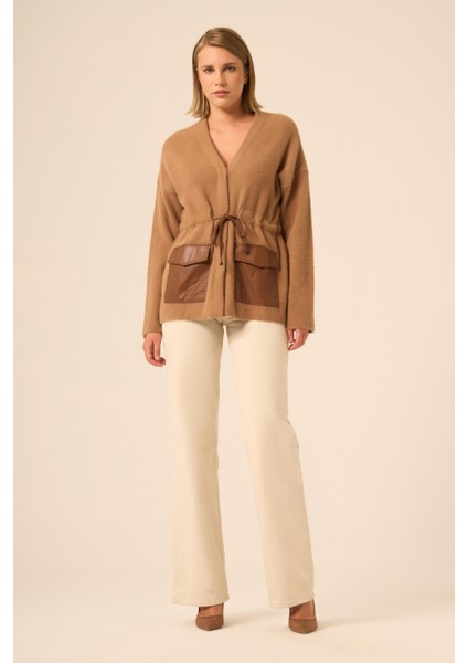 Kadın Belden Bağlama Detaylı Hırka Bisküvi 20888