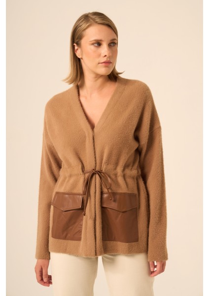 Kadın Belden Bağlama Detaylı Hırka Bisküvi 20888 modelleri