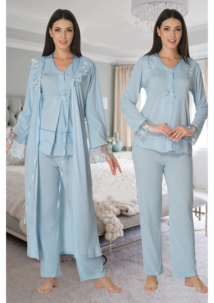 Effortt 2424 Uzun Dantel Sabahlıklı Lohusa Pijama