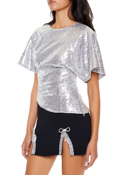 Payetli Kelebek Kollu Bluz