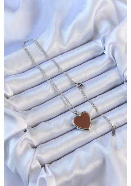 Bfs 316L Çelik Zincir Gümüş Renk Mineli Içi Açılan Kalp Kolye fiyatları