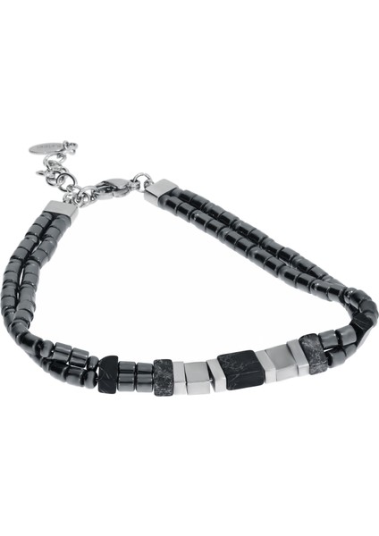 Erkek Damarlı Siyah Renk Temalı Çelik Detay Bileklik