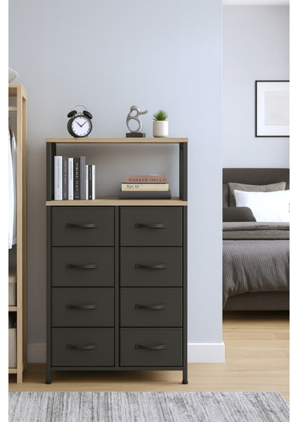 2 Raflı 8 Çekmeceli Şifonyer Yatak Odası Çocuk Odası Düzenleyici Deri Çekmeceli Organizer