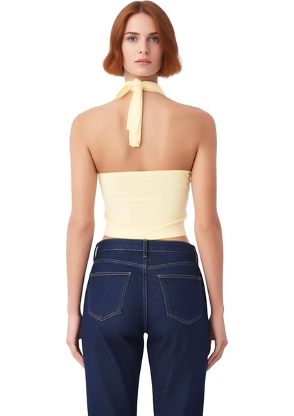 96% Viskoz 4% Elastan Kadın Örme Bluz Halter Yaka Fitted Yazlık Trend Tasarım modelleri