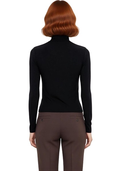 Kadın Moda Şık Regular Dik Yaka Slim Kalıp Örme Fitted Vücuda Oturan Kollu Fitilli Esnek Bluz modelleri