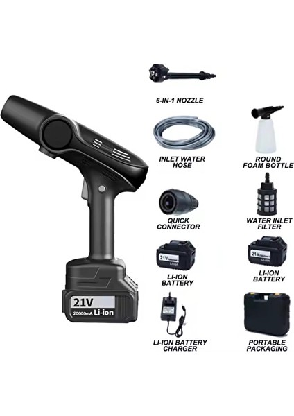 4 Adet Proseg PR-AC96 Hura 3000PA Şarjlı 1200 Mah Batarya Siyah Araç Yıkama Makinesi