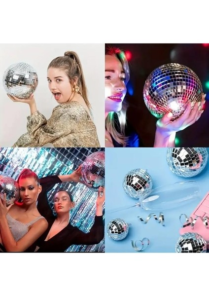 Disko Topu Yapma 4 Rulo Gümüş Aynalı Mozaik Taşlı Dekor Bant Kare Cam Ayna Taş Parti Takı Bandı