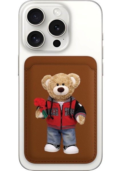 iPhone 11 12 13 14 15 16 17 Pro Max Plus Air Magsafe Mıknatıslı Kahve/taba Kartlık Peluş Teddy