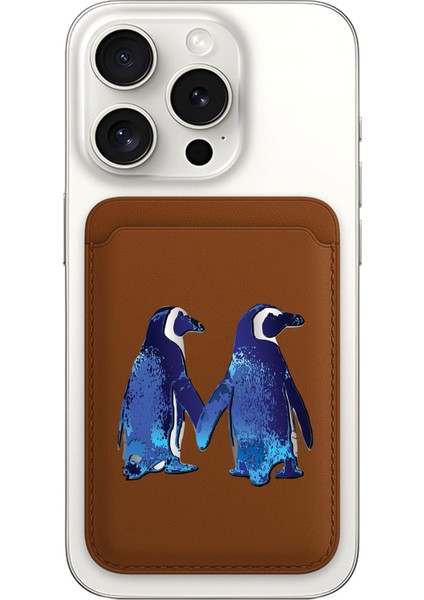 iPhone 11 12 13 14 15 16 17 Pro Max Plus Air Magsafe Mıknatıslı Kahve/taba Kartlık Penguen