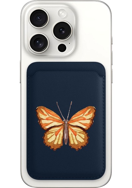 iPhone 11 12 13 14 15 16 17 Pro Max Plus Air Magsafe Mıknatıslı Lacivert Kartlık Kelebek Tuval