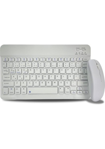 Bluetooth Kablosuz Türkçe Klavye ve Fare ile Mini Şarj Edilebilir Alüminyum Alışım Bluetooth Mouse Süper Hafif Taşınabillir Bluetooth Eşleştirmeli Midi Klavye 25CM x 15CM 2 Renk Seçeneği (Beyaz)