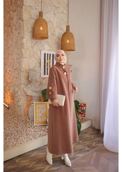 Hakim Yaka Kol Ribanalı Gizli Düğmeli Fok Kumaş Şık Kaban