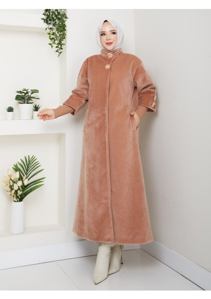 Hakim Yaka Kol Ribanalı Gizli Düğmeli Fok Kumaş Şık Kaban fiyatları