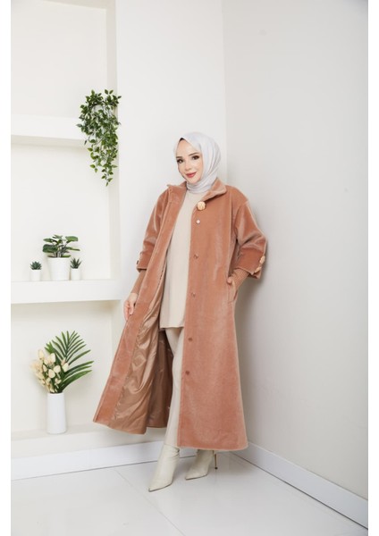 Hakim Yaka Kol Ribanalı Gizli Düğmeli Fok Kumaş Şık Kaban indirimleri