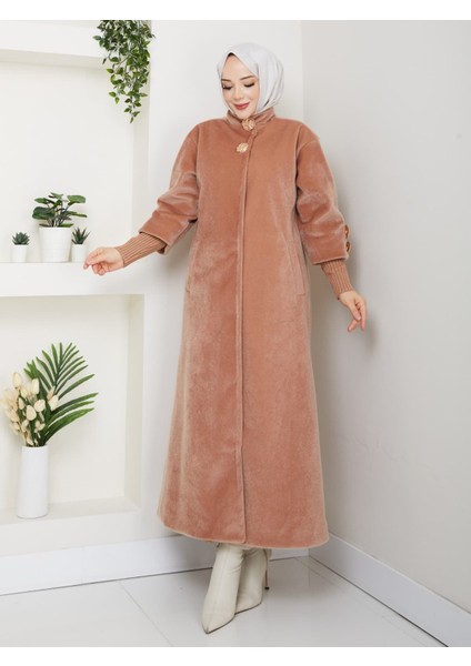 Hakim Yaka Kol Ribanalı Gizli Düğmeli Fok Kumaş Şık Kaban