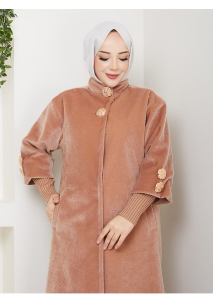 Hakim Yaka Kol Ribanalı Gizli Düğmeli Fok Kumaş Şık Kaban