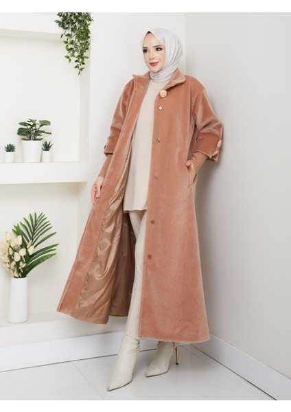 Hakim Yaka Kol Ribanalı Gizli Düğmeli Fok Kumaş Şık Kaban