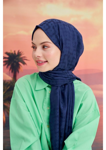 Çiçek Desen Jakar Italyan Ipekli Şal Lacivert modelleri