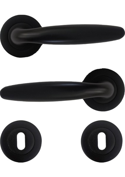 Metal Lara Rozetli Kapı Kolu Siyah Oda