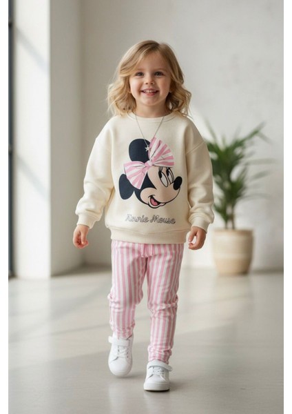 Mnn Fiyonk Detaylı Çizgi Detaylı Kız Çocuk 2 li takım - Pembe fiyatları
