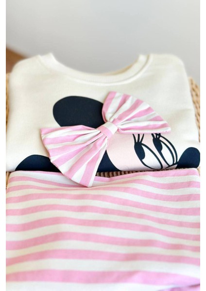 Mnn Fiyonk Detaylı Çizgi Detaylı Kız Çocuk 2 li takım - Pembe modelleri