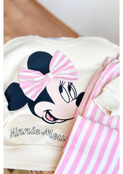 Mnn Fiyonk Detaylı Çizgi Detaylı Kız Çocuk 2 li takım - Pembe fırsatları