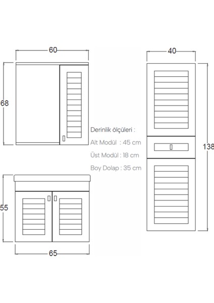 Alder Banyo Dolabı 65 cm (Boy Dolabı Dahil Değildir.) indirimleri
