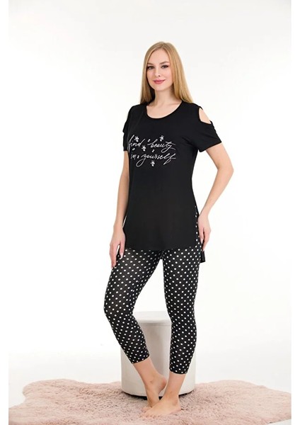 Lady Lingerie Omuz Detaylı Puantiyeli Kapri Taytlı Kadın Takım fiyatları