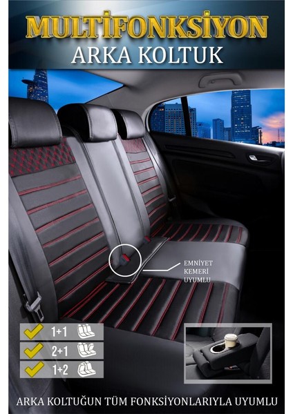 Ford Escort Deri Oto Koltuk Kılıfı Ön Arka Set Plus Serisi Siyah Kırmızı Scr fiyatları