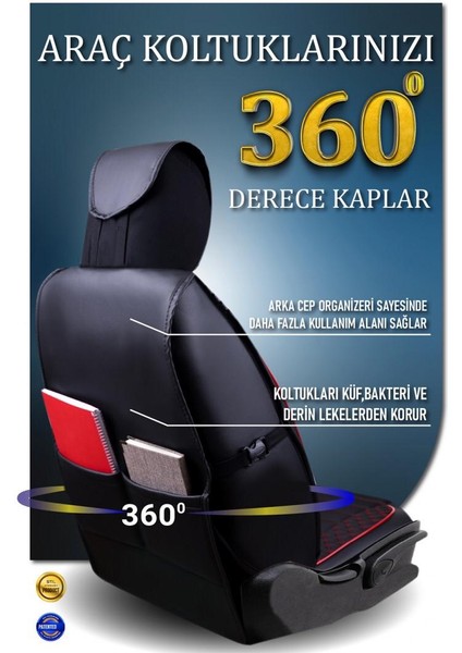 Renault Modus Deri Oto Koltuk Kılıfı Ön Arka Set Plus Serisi Siyah Kırmızı Scr