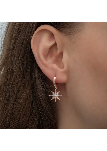 Gümüş Rose Sallantılı Kutup Yıldızı Kadın Küpe