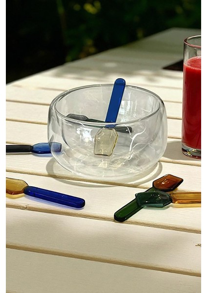 Vetrina 6’lı Renkli Cam Dondurma, Kahve, Şeker, Baharat ve Tatlı Servis Kaşığı Seti 9 cm modelleri