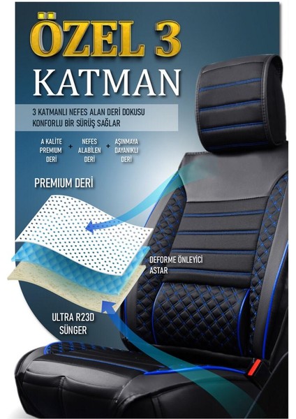 Ford Fusion Deri Oto Koltuk Kılıfı Ön Arka Set Plus Serisi Siyah Mavi Scr modelleri