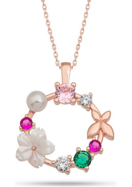 Gümüş Rose Manolya Çiçeği Kelebek Kadın Kolye