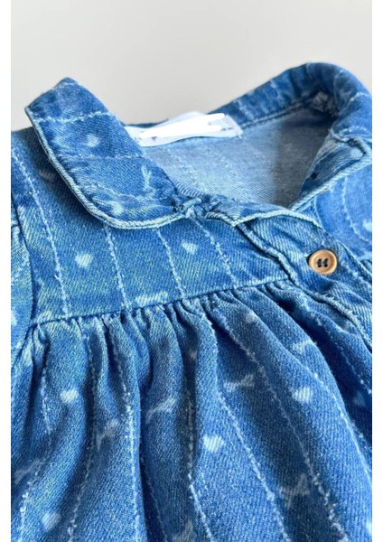 Kalp Baskılı Kız Çocuk Soft kot elbise - Mavi fırsatları