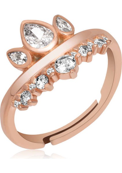 Gümüş Rose Ayarlanabilir Kraliçe Tacı Kadın Yüzük