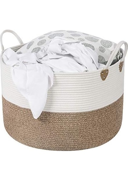 Pamuk Halat Sepeti, Tutma Saplı Pamuk Çamaşır Sepeti 100L, Oyuncak Battaniye Için, -Bej 55X55X35 cm modelleri