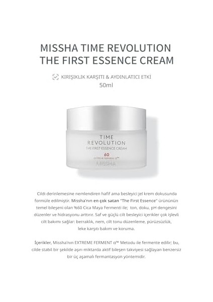 Mıssha Ton Eşitleyici & Yaşlanma Karşıtı Bakım Kremi Time Revolution The First Essence Cream