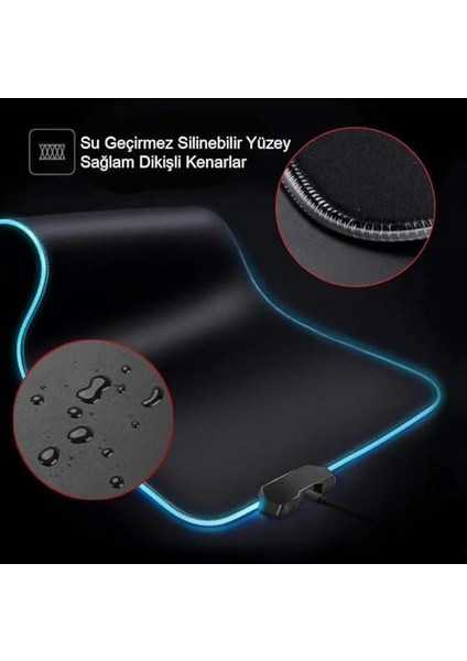 Rgb Mouse Pad 80X30 Cm, 4 mm Kalınlık, Parlak Su Geçirmez Yüzey, Oyuncu Gaming Xxl Mausepad, 14 Farklı Renk Modu (Parlak Siyah) modelleri