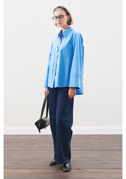 Geniş Manşetli Klasik Gömlek Mavi fiyatları