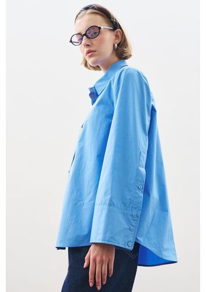 Geniş Manşetli Klasik Gömlek Mavi fırsatları