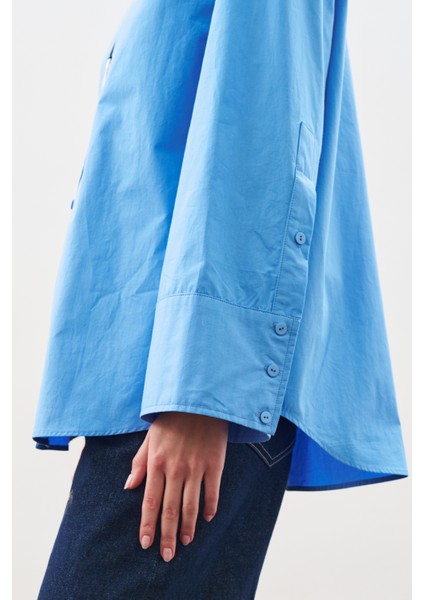 Geniş Manşetli Klasik Gömlek Mavi indirimleri