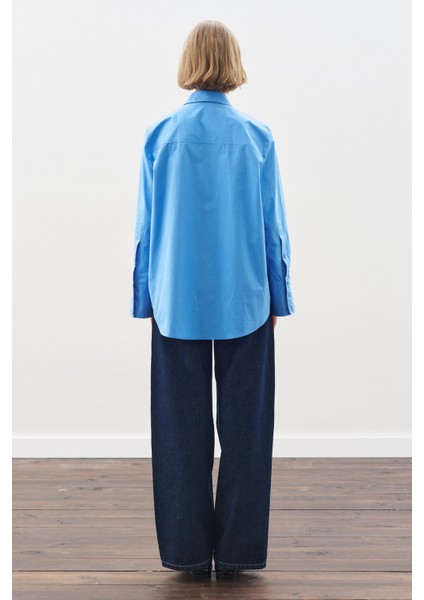 Geniş Manşetli Klasik Gömlek Mavi