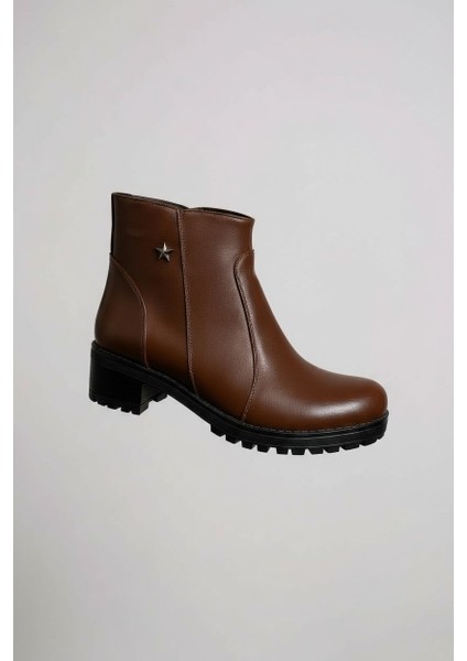 Modesa Hakiki Deri Kahverengi Yıldızlı Fermuarlı Kadın Bot VK_0007 fırsatları