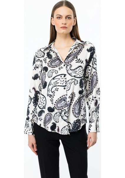 54407 Onteks Desenli Saten Gömlek