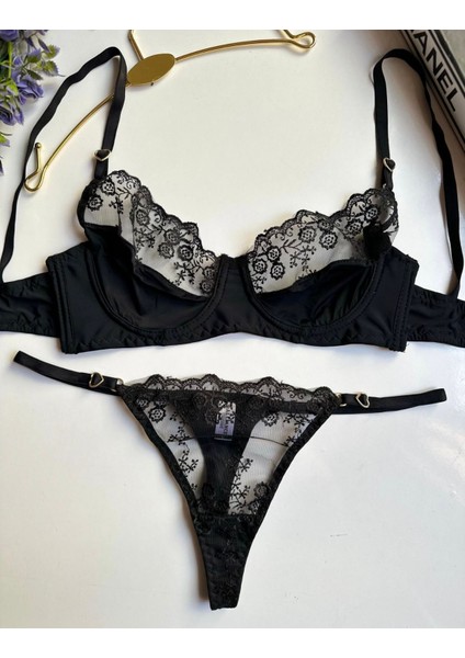 Kadın Siyah Dantel Saten Iç Çamaşır Takımı modelleri
