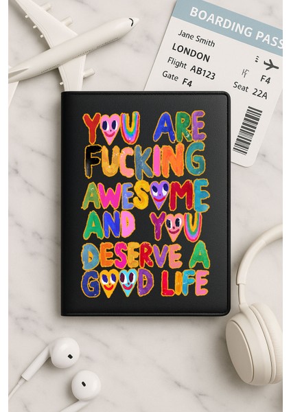 Tüm Ülke Pasaportları Için Siyah Vinleks Deri Pasaport Kılıfı Kabı Good Life