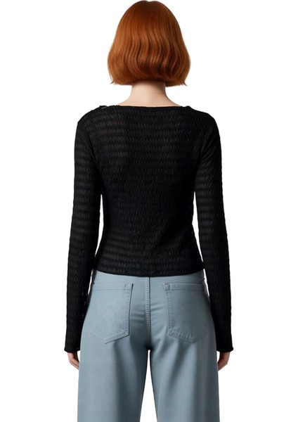 Kadın Moda Şık Regular Bisiklet Yaka Slim Kalıp Örme Fitted Vücuda Oturan Dokulu Tül Esnek Bluz modelleri