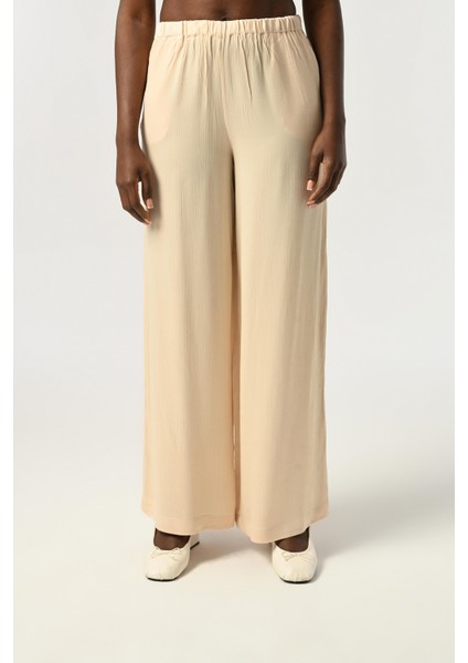 Kadın Beli Lastikli Bol Paça Düz Renk Viskon Kumaş Pantolon fiyatları